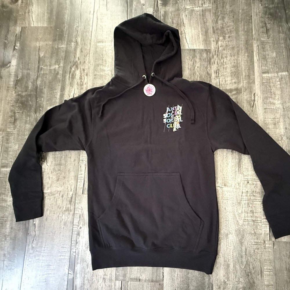 Men’s Small Anti-Social Club Black Hoodie with Colorful Text & Logo